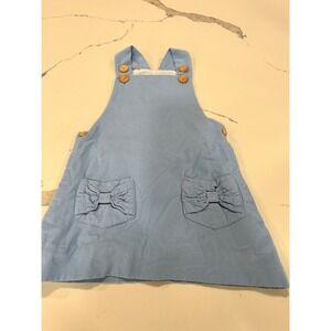 Little Bear Smocks Baby Toddler Blue Corduroy Bow Pocket Pinafore Dress 3T